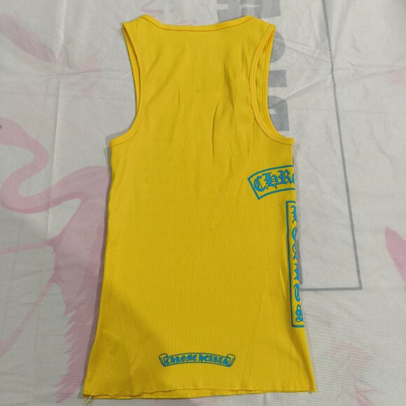 Chrome Hearts Blue Vertical Logo Ribbed Yellow Tank Top - Picture 5 of 6